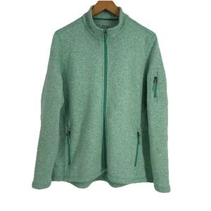 The Vermont Country Store Womens Full Zip Knit Jacket XL Mint Green Fleece Lined